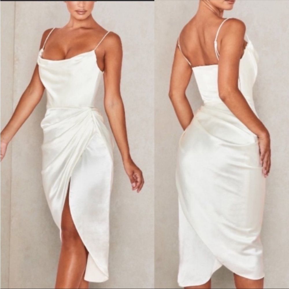 House of CB Reva Dress in Ivory satin size Medium NEW